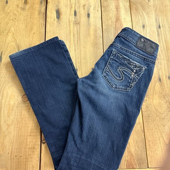 Silver Suki 17 " Jeans Rhinestones Black Patch Size 26 - Picture 10 of 10